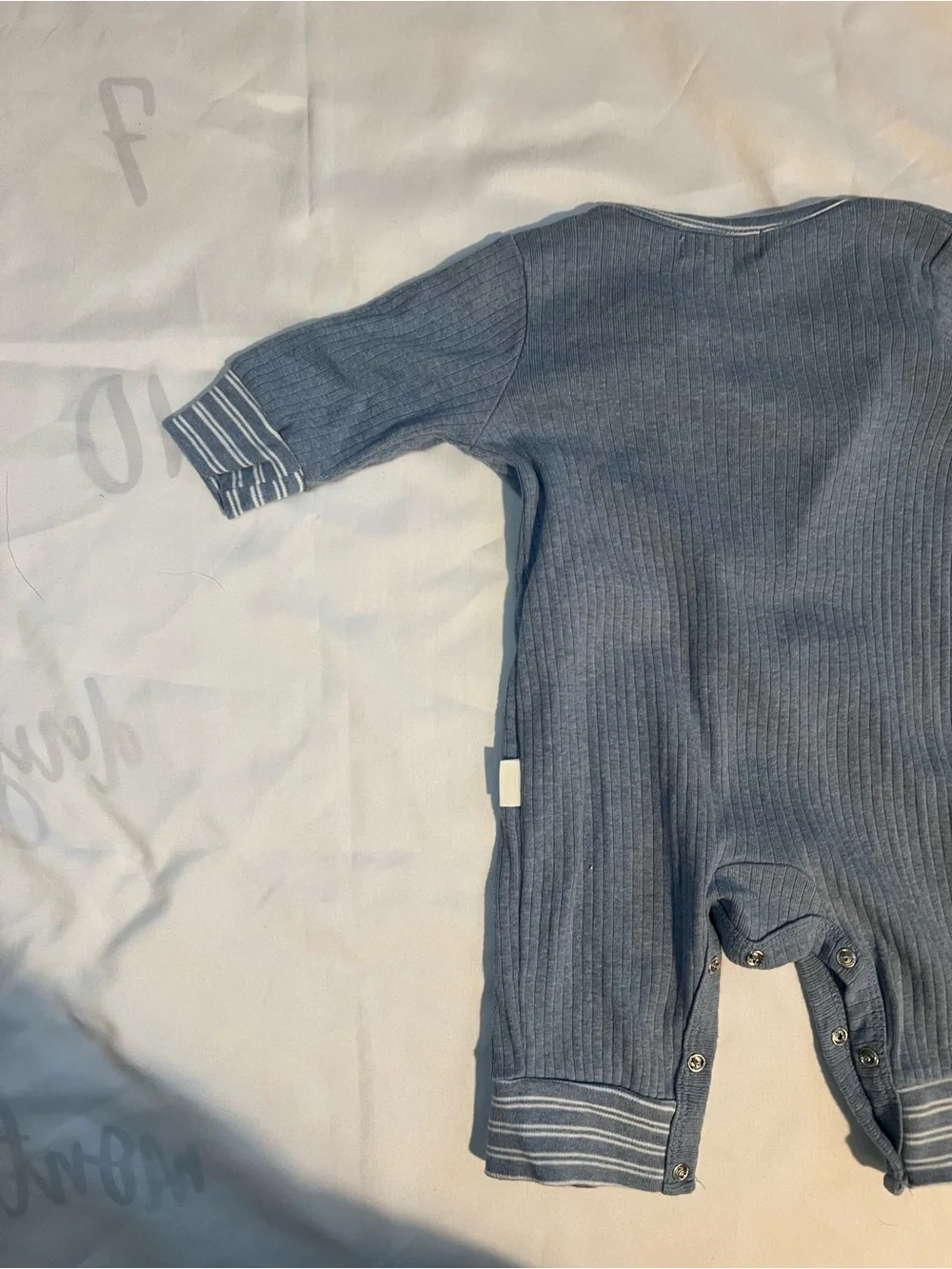 Rabbit + Bear Blue Ribbed One-Piece with Stripe Accent and Matching Hat Size 0-3